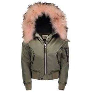SAM. • Jenny Bomber Military Green Jacket Taffy Fur Trim Coat